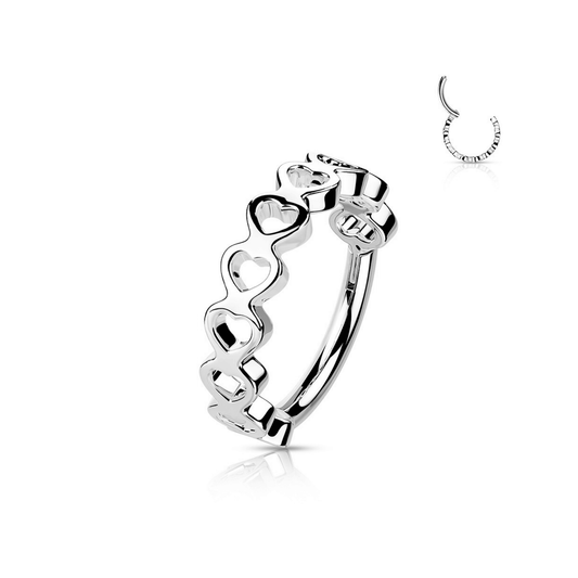 Silver Side Hearts Hinged Segment Piercing Clicker Ring 16g | Rook Helix