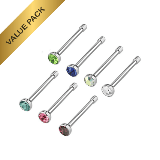 7pc 2mm Gem Nose Piercing Pin Stud Pack 20g