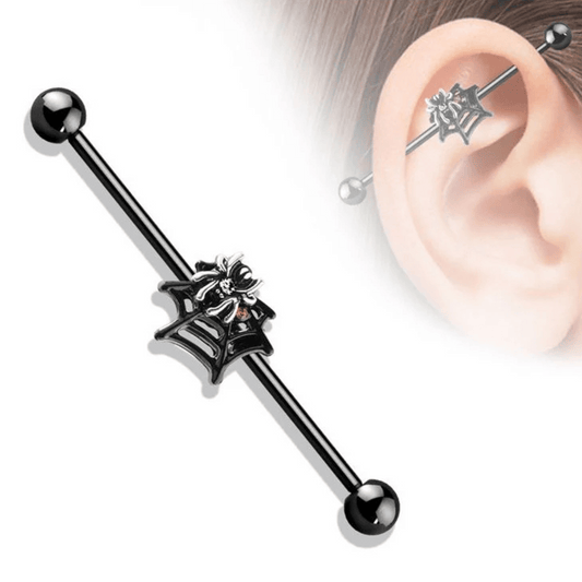 Black PVD Spider Industrial Bar 14g