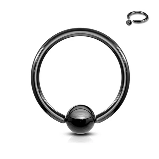 Black Steel Captive Bead Ring with ball