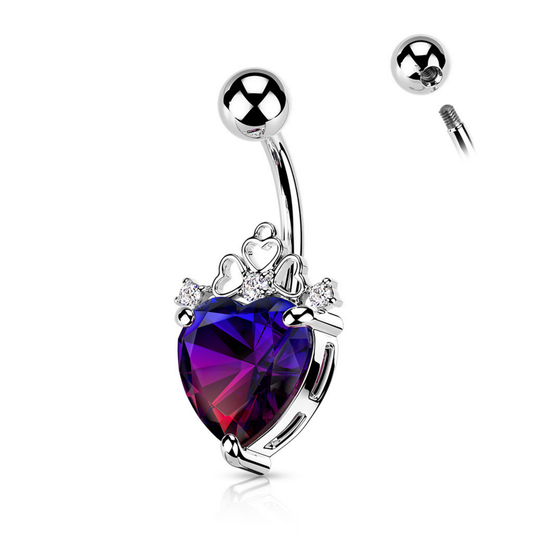 Filigree Heart Gem Belly Navel Bar