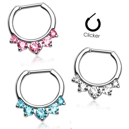 Five Prong Gem Septum Clicker Ring Hoop