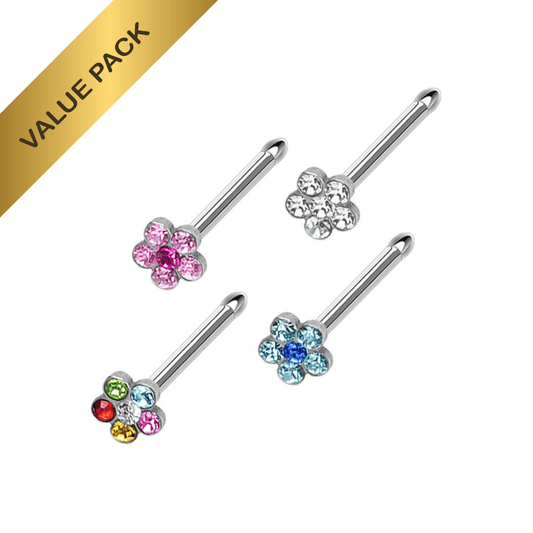 Flower Gem Nose Bone Stud Value Pack