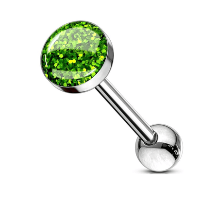 Glitter Sparkle Epoxy Top Tongue Barbell Green