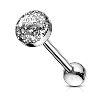 Glitter Sparkle Epoxy Top Tongue Barbell silver