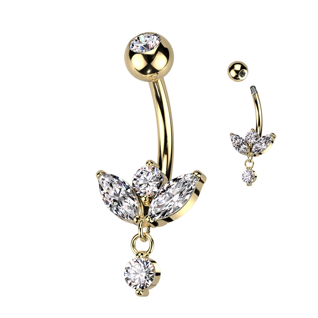 Gold Marquise Gem Dangle Belly Bar 14g