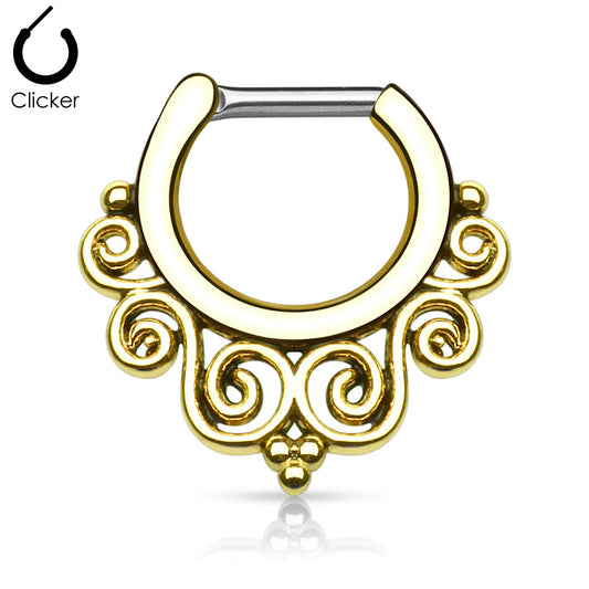 Gold Tribal Swirls Septum Clicker Ring