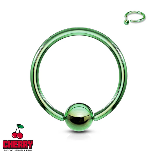 Green Steel Captive Bead Ring with ball