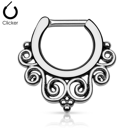 Hematite Tribal Swirls Septum Clicker Ring