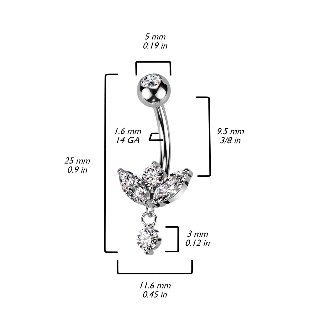 Marquise Gem Dangle Belly Bar 14g