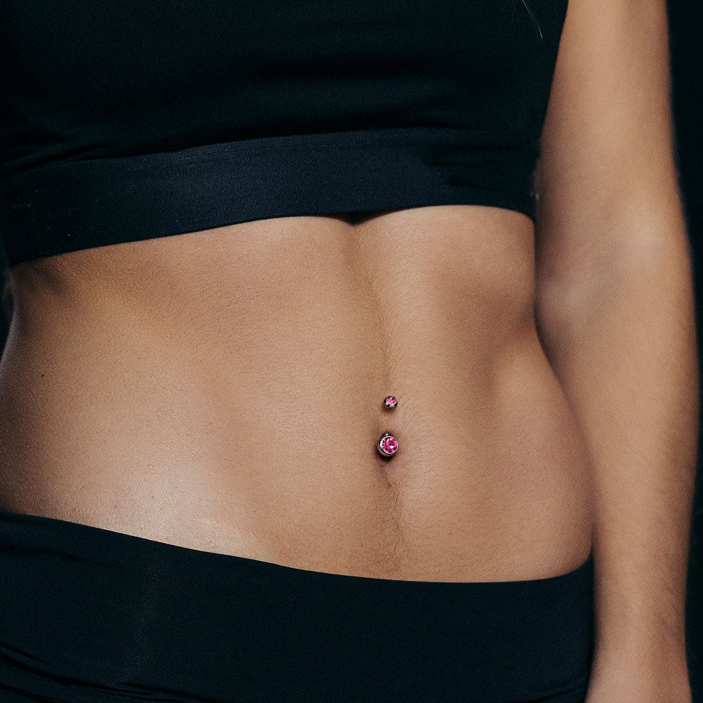 Silver Double Gem Belly Button Bar