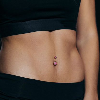 Silver Double Gem Belly Button Bar