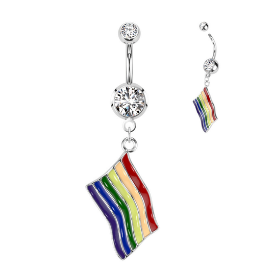 Pride Rainbow Flag Dangle Belly Navel Bar