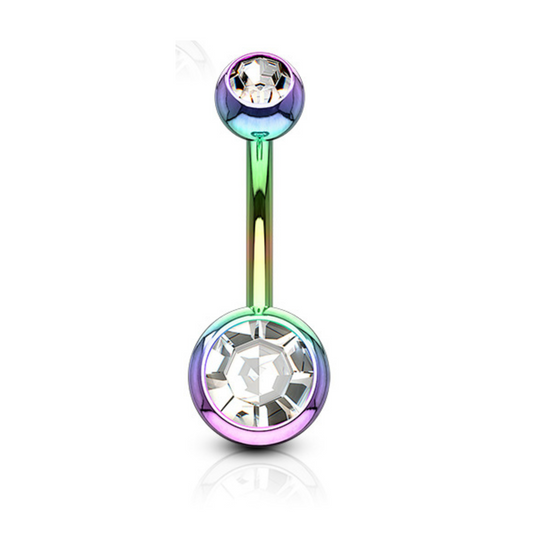 Rainbow Double Gemmed Belly Button Navel Bar