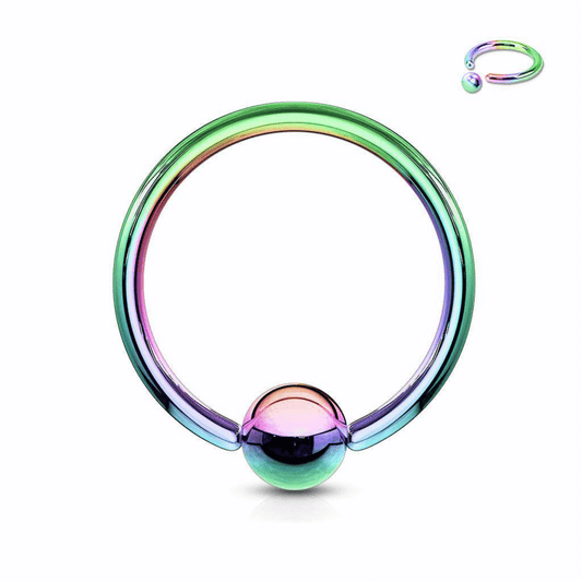 Rainbow Steel Captive Bead Ring with ball