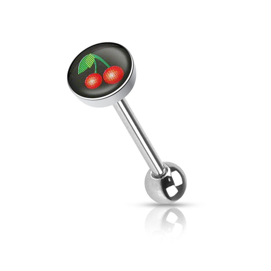 Silver Cherry Tongue Barbell Ring