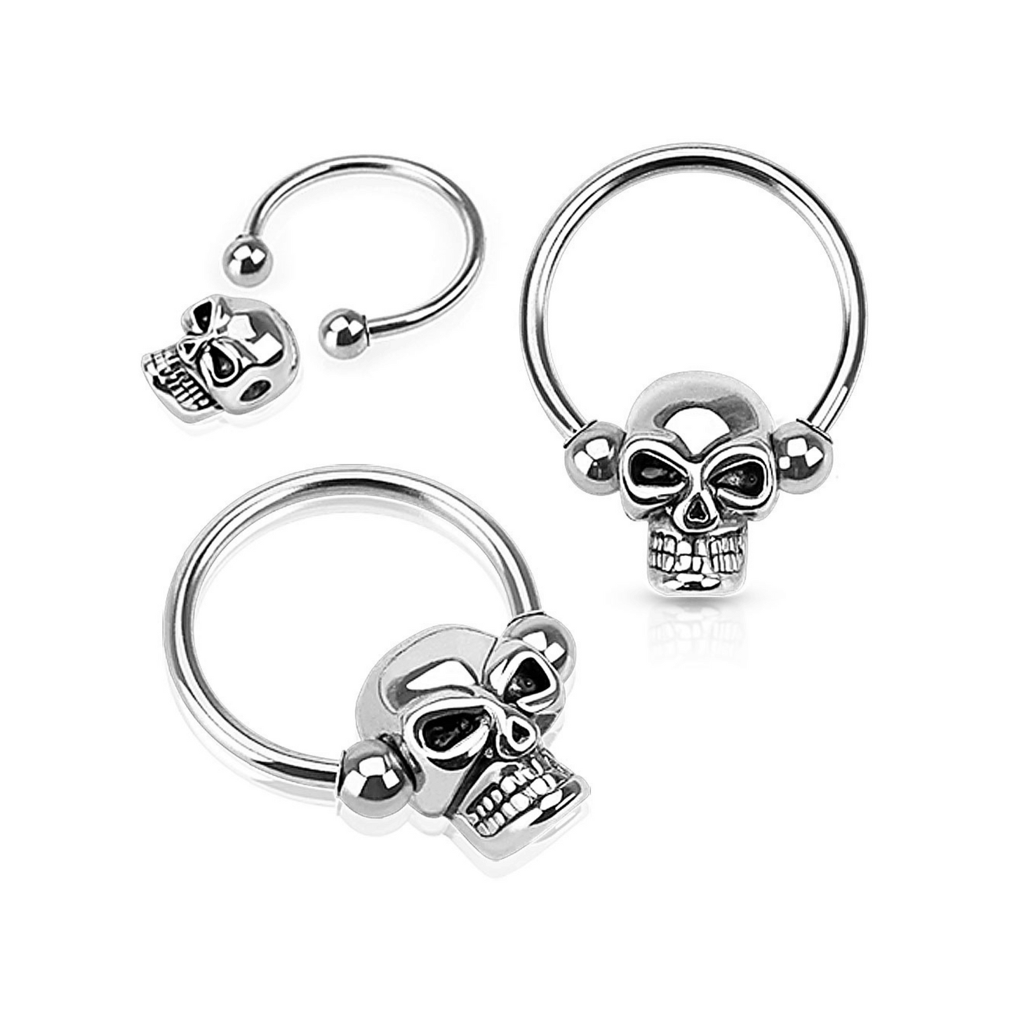 Steel Skull Captive Bead Piercing Ring