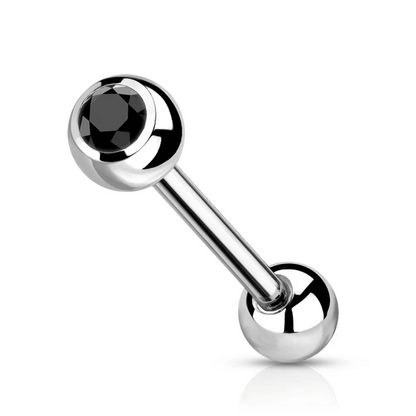 Titanium Cubic Zirconia Ball Tongue Barbell Black