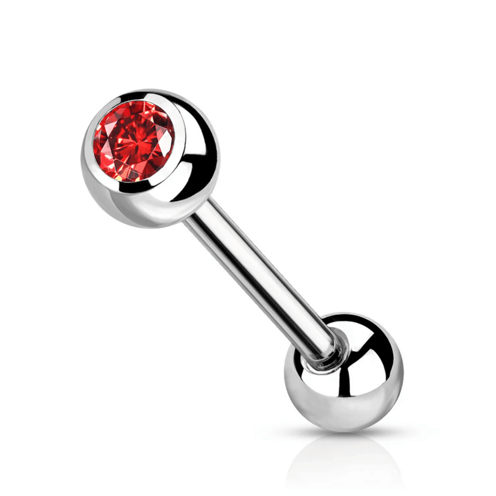 Titanium Red Cubic Zirconia Ball Tongue Barbell